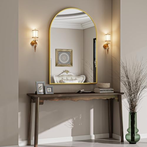 VooBang Large Arched Wall Mirror, 36 x 48 inch Arch Bathroom Mirror Gold