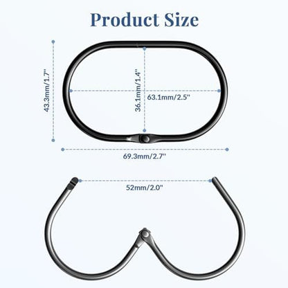 Bathway Shower Curtain Rings, Bathway Shower Curtain Hooks, Black Shower Curtain Hooks Rings Rust Proof, Anti-Drop Smooth Shower Rings for Curtain, 12 Pcs Metal Shower Hooks for Shower Curtain Rod