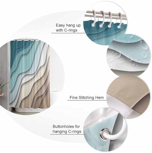 Shower Curtain Bathroom Set Teal Stripes Gradient Water Ripple Waterproof Shower Curtains with Grommets Hooks Brown Abstract Geometric Modern Art Privacy Bath Curtain for Bathtub Decor 36x72in