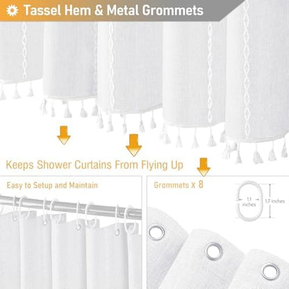 BTTN 48 x 72 Boho Famrhouse Linen Heavy Duty Cloth Shower Curtain, White
