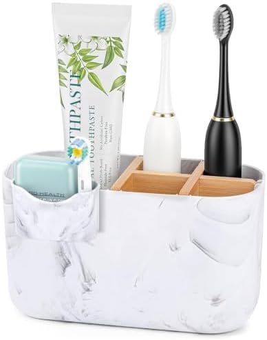 GFWARE Marble Toothbrush Holder, Bathroom Storage Organizer with Small Box