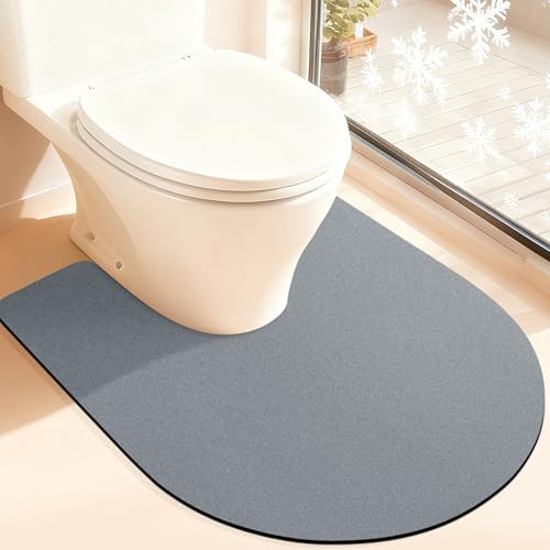 ACCUMTEK Non Slip Bath Mat, Thin Bathroom Rugs Fit Under Door, Quick Dry Bath Mats, Machine Washable Bath Rugs for Bathroom, Bathtub & Kitchen, Grey/Solid/U-Shaped 24"x20"
