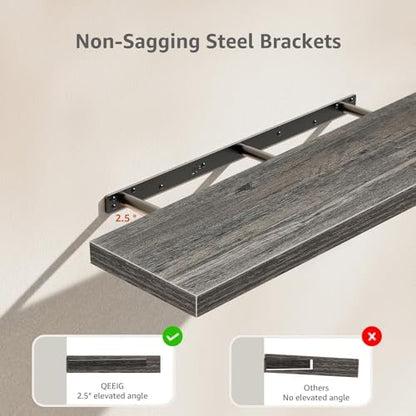 QEEIG Floating Shelves for Wall 35.4" Long - Wall Mounted Shelf Bathroom Kitchen Living Room Bedroom Farmhouse Home Decor Display Bookshelf Large 35.4 x 9.3 inch Set of 2, Grey (008-90GY)