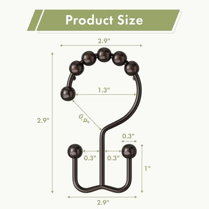 Amazer Shower Curtain Rings, Rust-Resistant Metal Double Shower Hooks for Curtain Rolling Shower Curtain Hooks Rings Shower Rings for Bathroom Shower Curtain Rod, Bronze, Set of 12 Rings