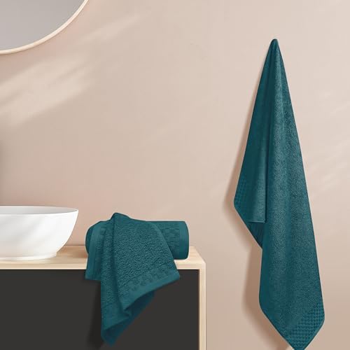 MyOwn Ultra Soft 3 Pack Cotton Towel Set, Contains a Bath Towels 28x55 inch, a Hand Towels 16x24 inch & a Wash Coths 12x12 inch, Ideal Everyday use, Compact & Lightweight - Teal