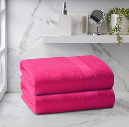 Belizzi Home Premium Cotton Oversized 2 Pack Bath Sheet 35x70-100% Pure Cotton - Ideal for Everyday use - Ultra Soft & Highly Absorbent - Machine Washable - Hot Pink