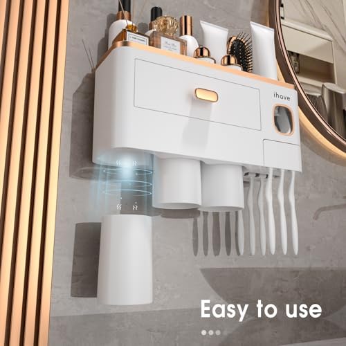 iHave Toothbrush Holders Bathrooms Wall Mount Toothpaste Dispenser & 3 Cups