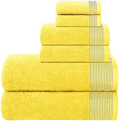 Belizzi Home 100% Cotton Ultra Soft 6 Pack Towel Set, Contains 2 Bath Towels 28x55 inchs, 2 Hand Towels 16x24 inchs & 2 Washcloths 12x12 inchs, Compact Lightweight & Highly Absorbant - Yellow