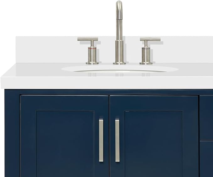 ARIEL Magnolia 72-inch Bathroom Vanity with Sink,Solid Wood, 1.5-inch Pure White Quartz Countertop & Backsplash, Double Oval Porcelain Sink, 4 Soft Closing Doors, 3 Dovetail Drawers, Midnight Blue