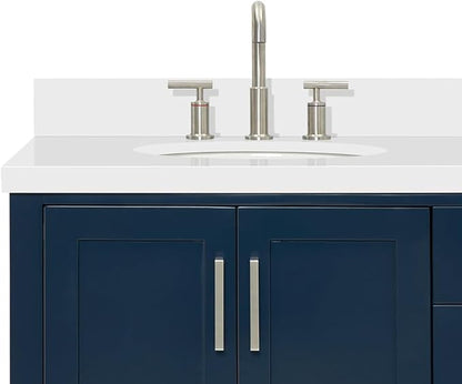 ARIEL Magnolia 72-inch Bathroom Vanity with Sink,Solid Wood, 1.5-inch Pure White Quartz Countertop & Backsplash, Double Oval Porcelain Sink, 4 Soft Closing Doors, 3 Dovetail Drawers, Midnight Blue