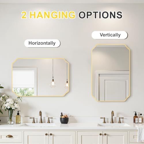 Gold Vanity Bathroom Mirror, 20" x 30" Scalloped Mirror for Wall