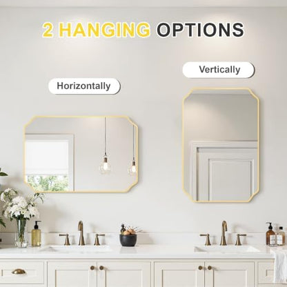 Gold Vanity Bathroom Mirror, 20" x 30" Scalloped Mirror for Wall