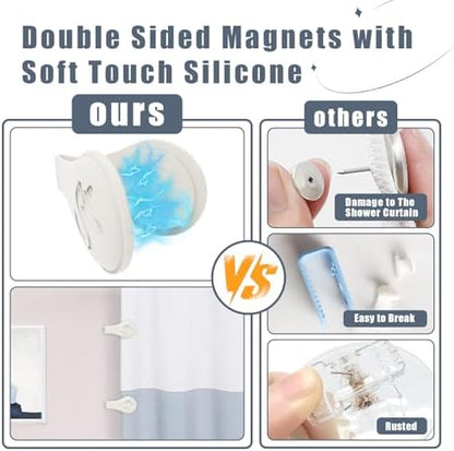 Magnetic Silicone Shower Curtain Clips for Liner 3 Packs (White)