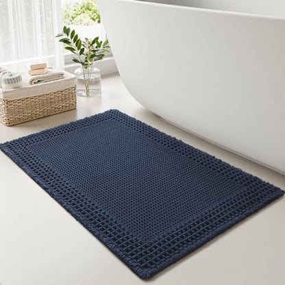 RESARE Waffle Bath Mat for Bathroom, Non Slip Bathroom Rugs 24"x36" Navy