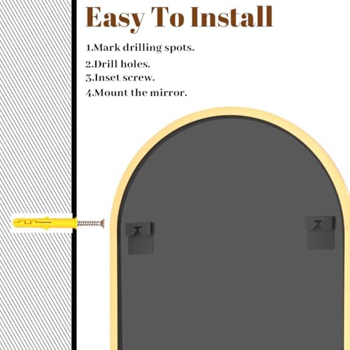 VooBang Large Arched Wall Mirror, 36 x 48 inch Arch Bathroom Mirror Gold