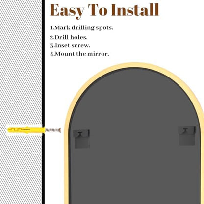 VooBang Large Arched Wall Mirror, 36 x 48 inch Arch Bathroom Mirror Gold