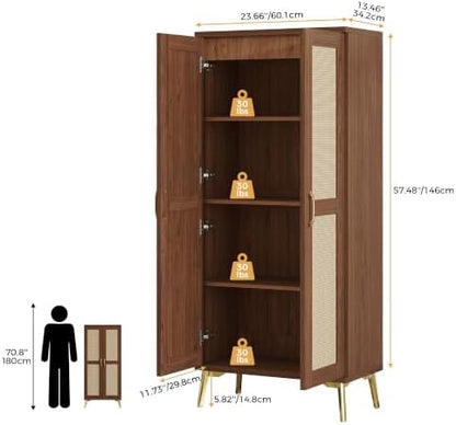 JASIWAY Tall Bathroom Storage Cabinet 57" Rattan Pantry Cabinet, Walnut