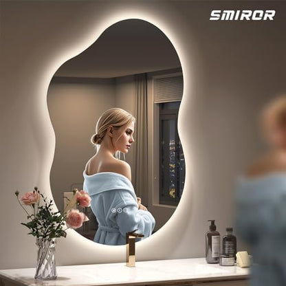 SMIROR 24x36 Irregular Backlit Led Lighted Bathroom Vanity Mirror