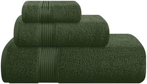 Belizzi Home Ultra Soft 3 Pack Cotton Towel Set, Contains a Bath Towel 28x55 inch, a Hand Towel 16x24 inch & a Wash Coth 12x12 inch, Ideal Everyday use, Compact & Lightweight - Olive Green