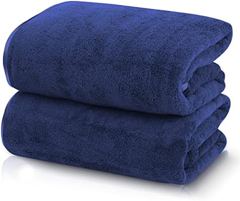 TENSTARS Silk Hemming Bath Towels for Bathroom Clearance - 27 x 55 inches - Light Thin Quick Drying - Soft Microfiber Absorbent Towel for Bath Fitness, Sports, Yoga, Travel, Gym - 2 Pack, Navy Blue