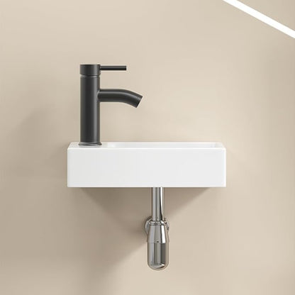 14"x7" Small Bathroom Sink Wall Mount Bathroom Sink Rectangle Ceramic Wash Basin floating Mini Vessel Sink for Bathrooms, Left Hand