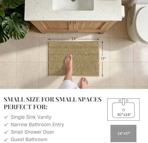 Bcoimo Small Bath Rug Mat,24x17 Chenille Non Slip Tan Bathroom Shower Mats