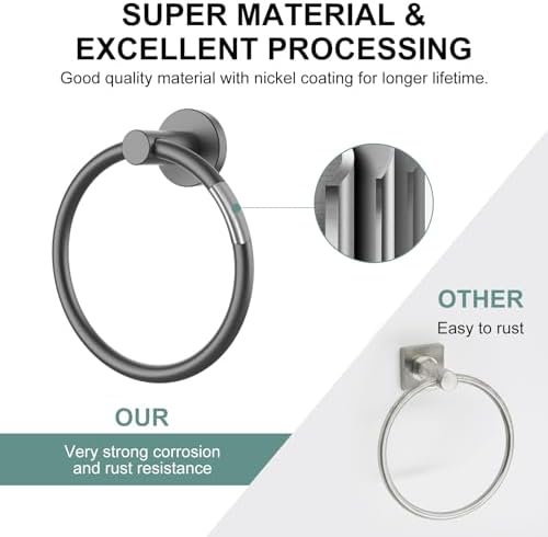 SetSail Towel Holder for Bathroom Wall Mounted Screw-in Towel Ring, Grey