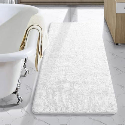 LOCHAS Luxury Bathroom Rug Shaggy Bath Mat 24 x 44 Inch, White