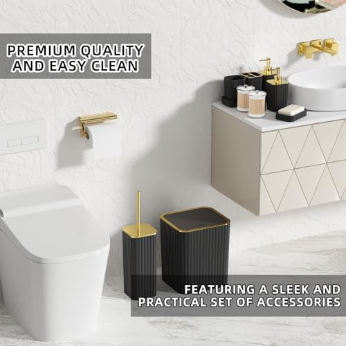 XLHOMO Bathroom Accessory Set - 26PC Bathroom Shower Curtain and Rug Set, Bathroom Accessories Set, Black Bathroom Set with Trash Can, Toilet Brush, Qtip Holder & Soap Dispenser