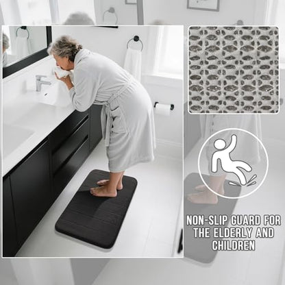 Yimobra Memory Foam Bathroom Mat Set, 24 x 17 & 24 x 20 in, Black