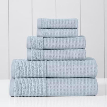 Modern Threads Waffle-Rib 6-Piece Towel Set – Premium Cotton Bath Towels, Ultra-Absorbent & Soft, Elegant Waffle Texture for Bathroom & Spa, Air