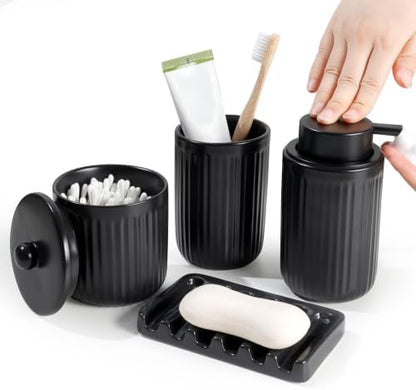 BosilunLife Striped Black Ceramic Bathroom Accessories Set of 4