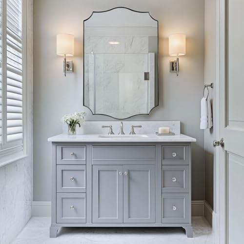 ANDY STAR Brushed Nickel Bathroom Mirror, 24x36’’ Silver Wavy Wall Mirror, Modern Bathroom Vanity Mirror HD Reflection, Anti-Rust Metal Frame Mirror for Bathroom Hangs Vertical or Horizontal