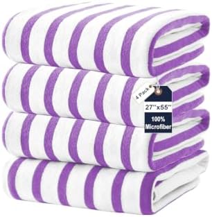 JML Microfiber Beach Towels, 4 Pack, 27" x 55", Cabana Stripe Purple