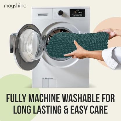 Standard 3pc Set Chenille Bath Mats, Includes 21"x24" U-Shaped Contour Toilet Rug, 21"x34" Inches Bathmat and 1 Toilet Lid Cover, Plush Absorbent Bath Mats Quick Dry, Teal