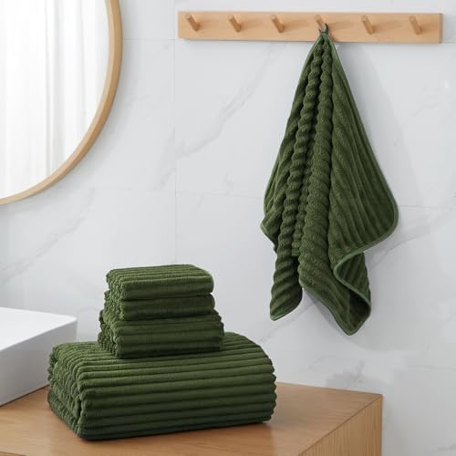 6 Piece Bath Towel Set, 30"x60" Towels, Olive Green