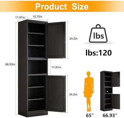 Ckzbx Tall Narrow Storage Cabinet 66.93" H Tall Bathroom Cabinet Metal Pantry Cabinets, 4 Adjustable Shelves for Kitchen, Home Office, Living Room, Dinning Room (16 inches Wide Black)
