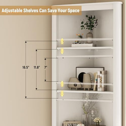 INNOD 69" Tall Corner Shelf with Doors, 6-Tier Corner Storage Cabinet with Doors, Space Saver Shelf for Bathroom, Bathroom Floor Cabinet for Living Room Kitchen, Hallway