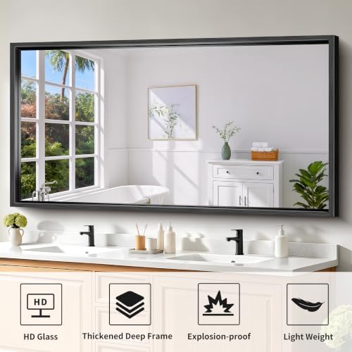 Black Rectangle Mirror, 66 x 36 Inch Large Bathroom Mirrors