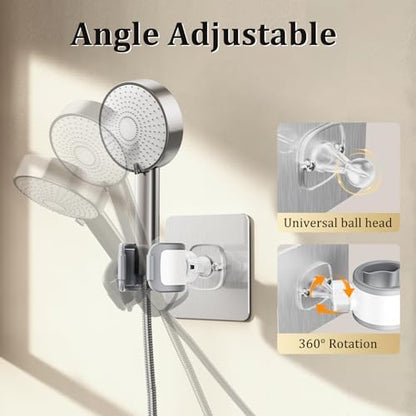 Adjustable Shower Head Holder Adhesive & Drill 2-in-1 with 360° Swivel