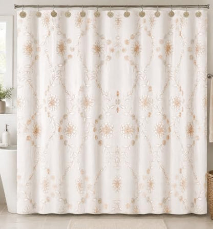 Rose Vine Shower Curtain Fabric Laced Shower Curtain for Bathroom Classic Unique Design Luxury Bathroom Curtain Bathtub Home Decor 72"x70", Beige