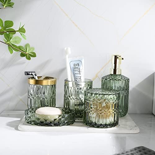 LaMarriti Green Bathroom Accessories Set, 6 Pcs Clear Glass Bathroom Set