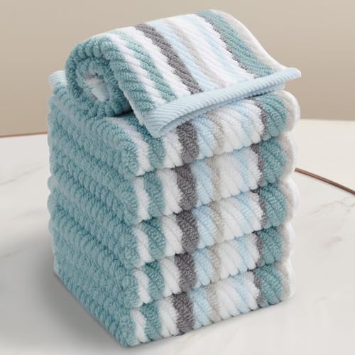 VOOVA & MOVAS Washcloths 6 Pack, 100% Cotton, 13x13 in, Aqua Striped