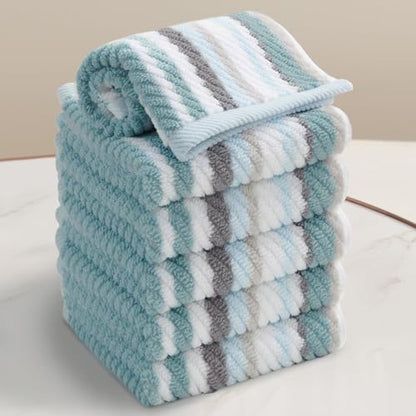 VOOVA & MOVAS Washcloths 6 Pack, 100% Cotton, 13x13 in, Aqua Striped