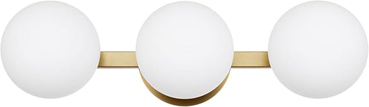 Bathroom Vanity Light Fixtures, Modern 3 Lights Globe Wall Sconce Lighting Aged Brass, Porch Wall Mount Light Fixture for Bathroom, Mirror Cabinets Hallway Stairs
