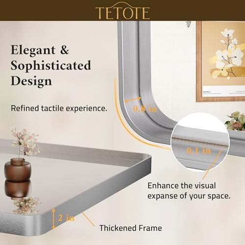 TETOTE 48 x 30 Inch Bathroom Vanity Mirror, Silver Framed Brushed Nickel Modern Farmhouse Decorative Rectangle Entryway Wall Mirror (Horizontal/Vertical)