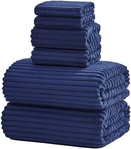 6 Piece Bath Towel Set, 30"x60" Towels, Navy Blue