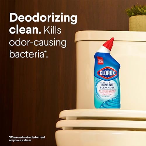 Clorox Toilet Bowl Cleaner Clinging Bleach Gel, Ocean Mist, 24 Fluid Ounces (Package May Vary)