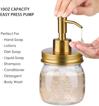 Amolliar Glass Mason Jar Bathroom Accessories Set 4 Pcs (Gold)