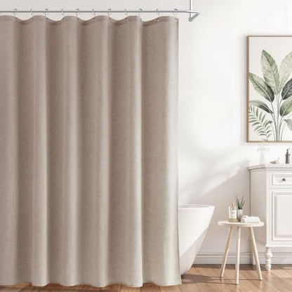 Naturoom Linen Shower Curtain 90 Inch Long for Bathroom Sand Beige 1 Panel